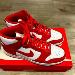 Red and white Nike dunk high